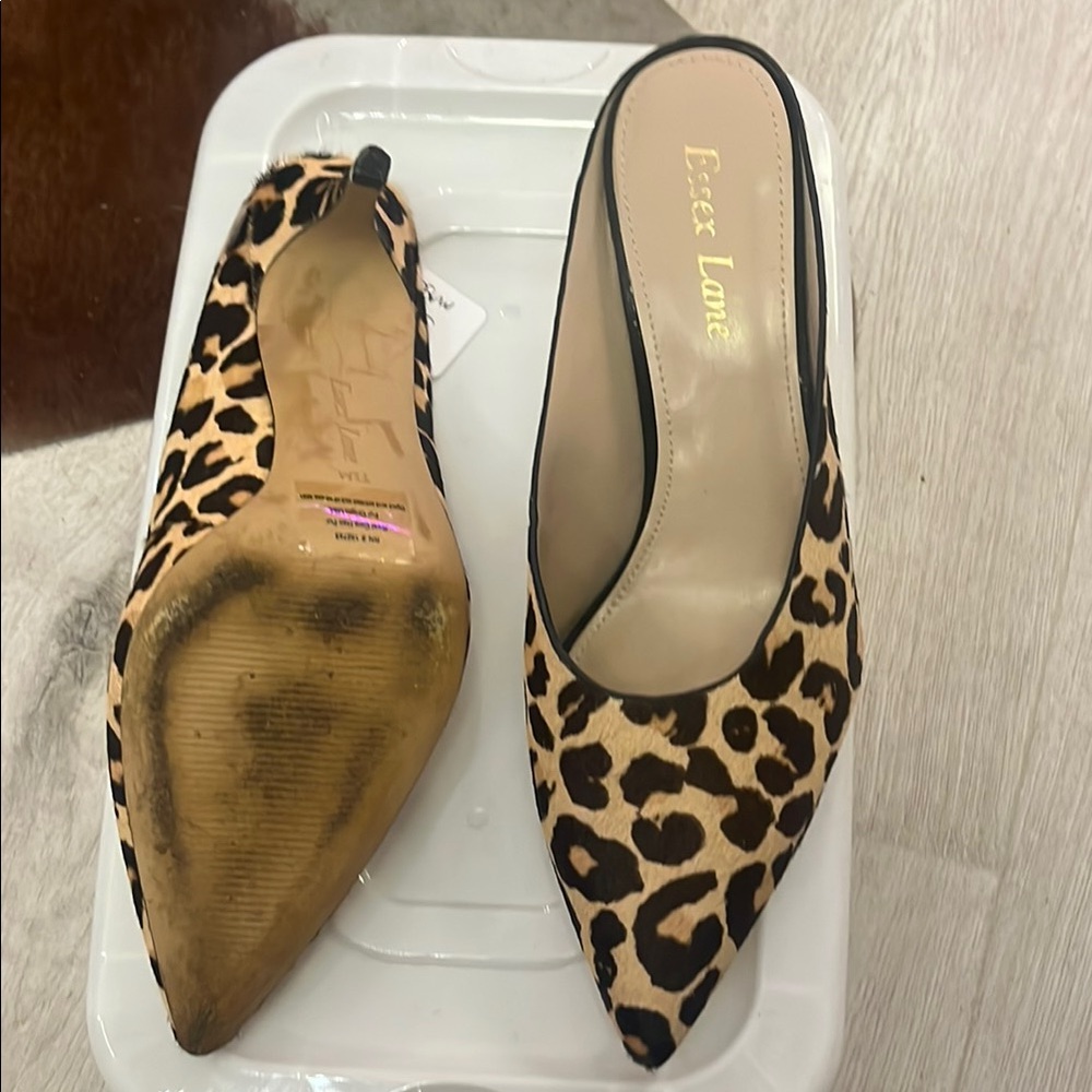 Essex Lane Brown and Black Mules with Leopard Print - Picture 5 of 7